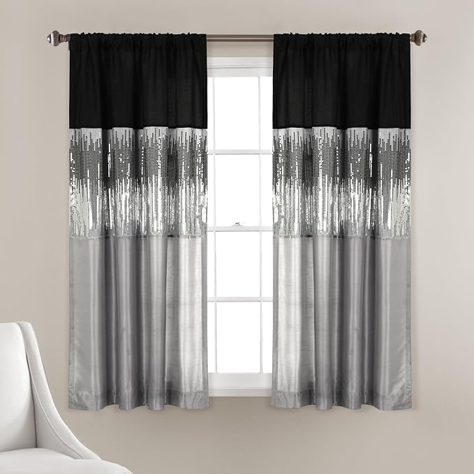Lush Decor Night Sky Window Curtain Panel, Single 42"W x 63"L Black & Gray by LushDecor