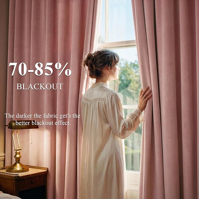 Dusty Pink Velvet Curtains for Girls Bedroom, W52 x L105, 2 Panels | Room - Image 3