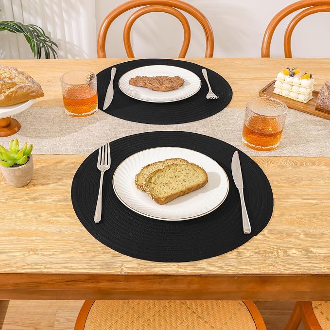 SHACOS Round Braided Placemats Set of 8 Washable Cotton Polyester Woven Round - Image 2
