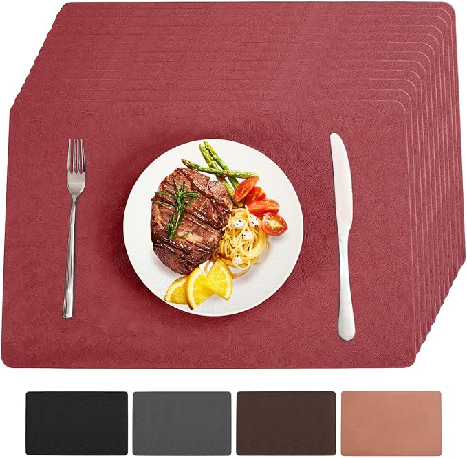 Vinyl Red Placemats Set of 12 Wipeable Waterproof Table Mats | Heat Resistant by BxzanDya-LifeSmartMaker