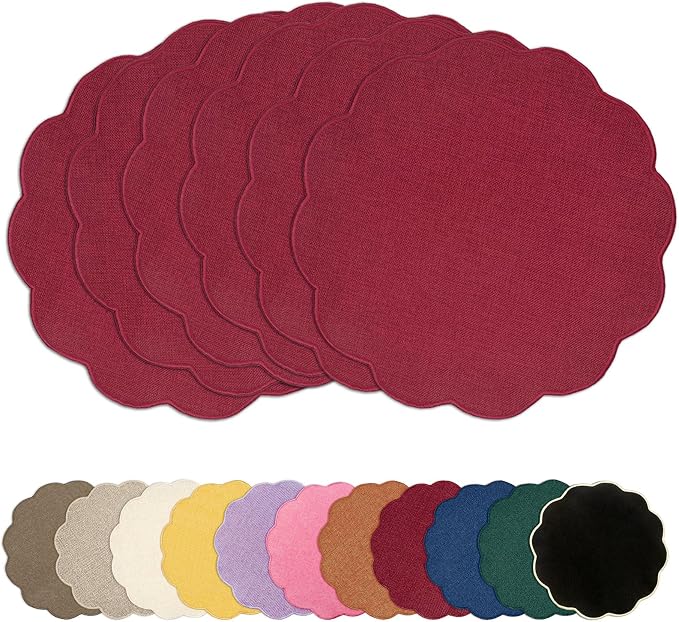 AHHFSMEI Round Faux Linen Placemats Set of 6 Heat Resistant Non-Slip Stain by AHHFSMEI
