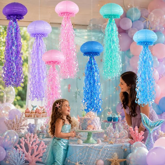 6-Pack Jellyfish Paper Lanterns, Under the Sea Party Decorations | 10-Inch Blue - Image 2