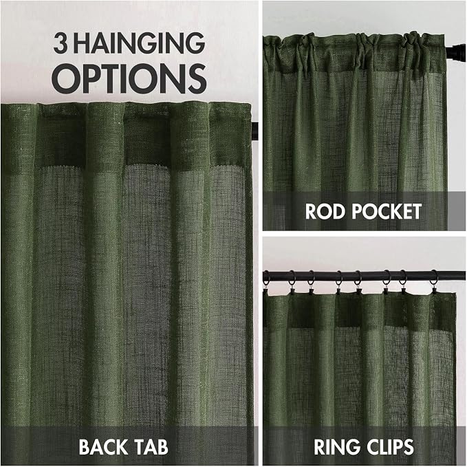 MIULEE Olive Green Linen Curtains 52x100 Inch Length 2 Panels - Image 3