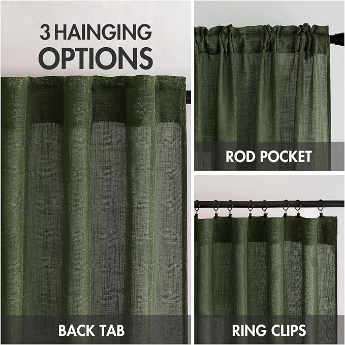 MIULEE Olive Green Linen Curtains 37x72 Inch 2 Panels - Image 3