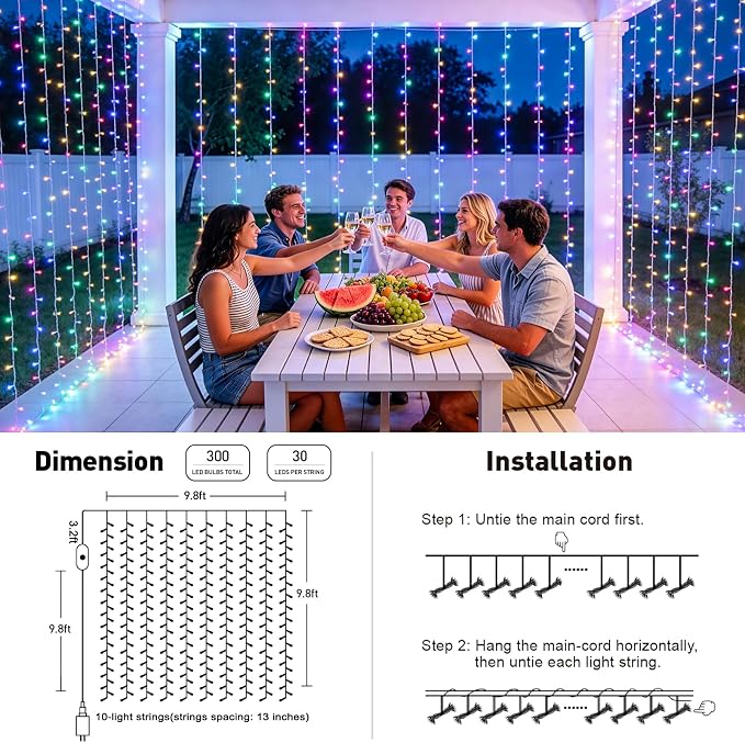 JMEXSUSS RGB Curtain Lights, 300 LED 9.8×9.8FT Color Changing String Lights | - Image 5