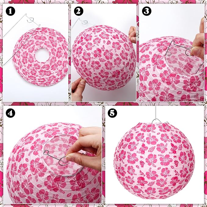 Baquler 12 Pcs Hibiscus Hanging Lanterns Hawaiian Party Decorations, 8 Inch - Image 3