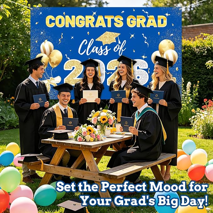 STARSIDE 2026 Graduation Backdrop 70.8x43.3 Inch Blue Gold | Congrats Grad - Image 5