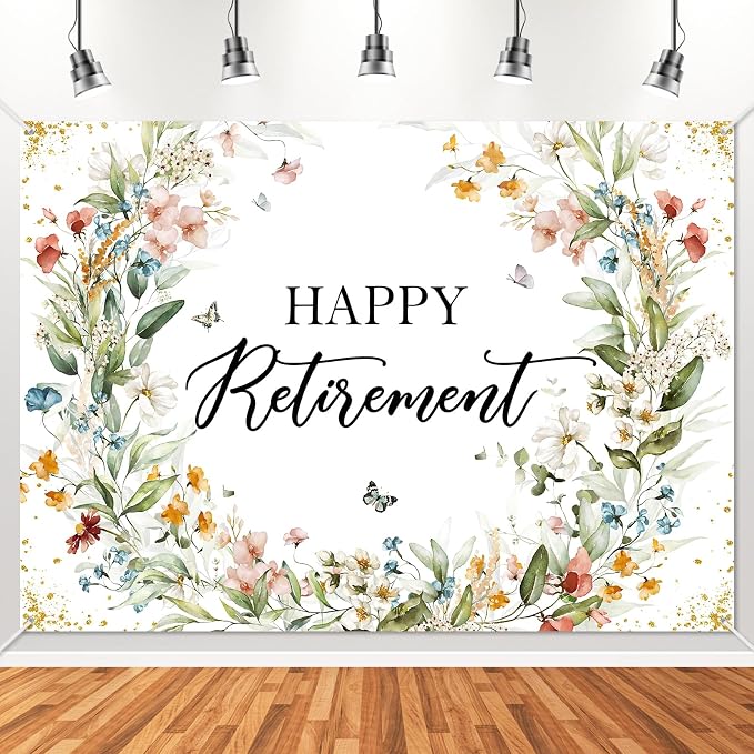 Avezano Happy Retirement Banner Wildflower Themed Happy Retirement Party by AVEZANO