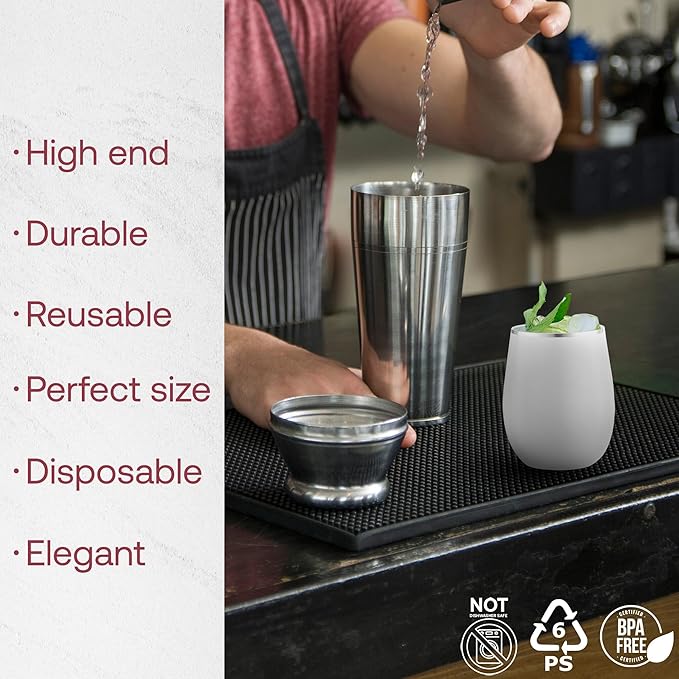 Smarty Had A Party 64 White with Silver Elegant Stemless Plastic Wine Glasses, 12 oz Disposable Drinkware, Plastic Wine Glasses for Parties