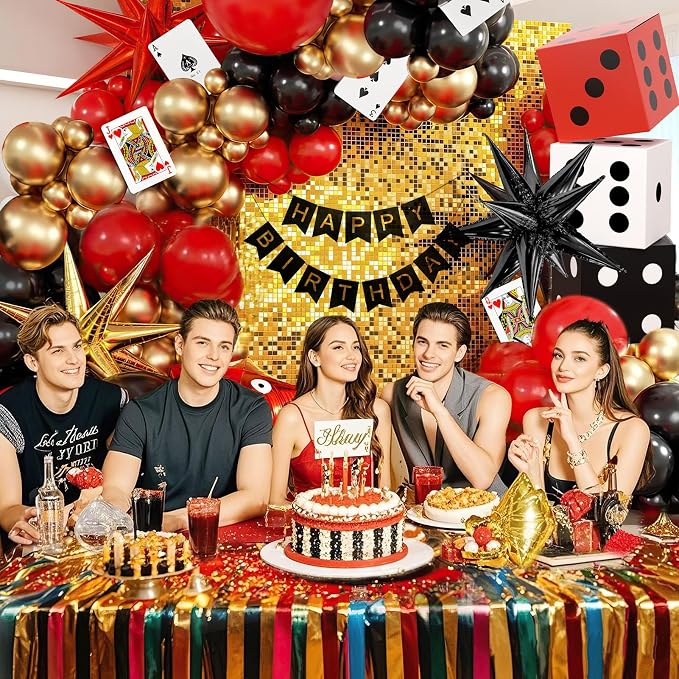 132Pcs Casino Theme Party Decorations, Dice Boxes Large Poker Cards Black Red - Image 3