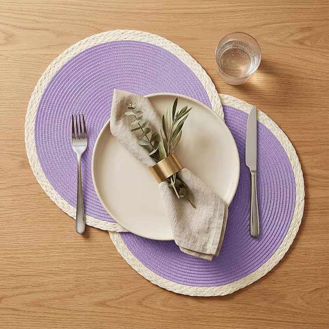 Round Placemats Set of 8, Woven Table Mats, Mint Purple | Braided Paper Edge - Image 4