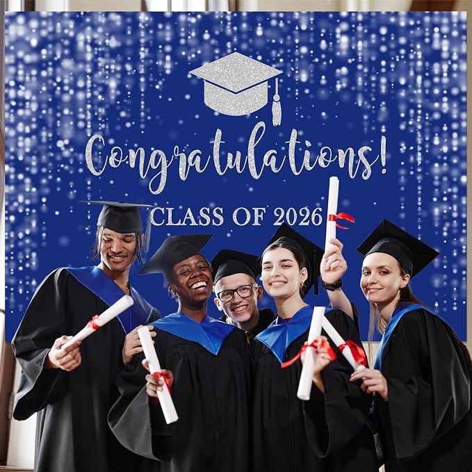 Mocsicka Class of 2026 Backdrop Blue Silver Glitter Bokeh Graduation Party - Image 7