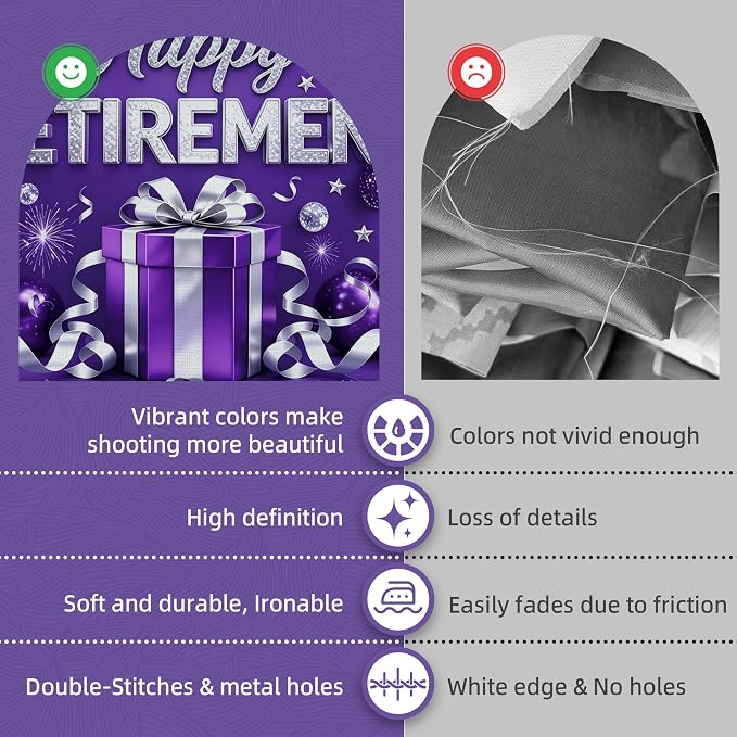 Purple Retirement Party Decorations 72x43" Happy Retirement Backdrop Banner | - Image 3