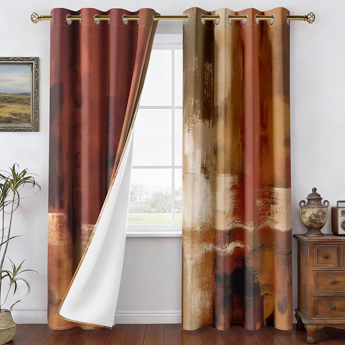Asuexpect Burnt Orange Curtains 2 Panels Abstract Rust Curtain Room Darkening - Image 3