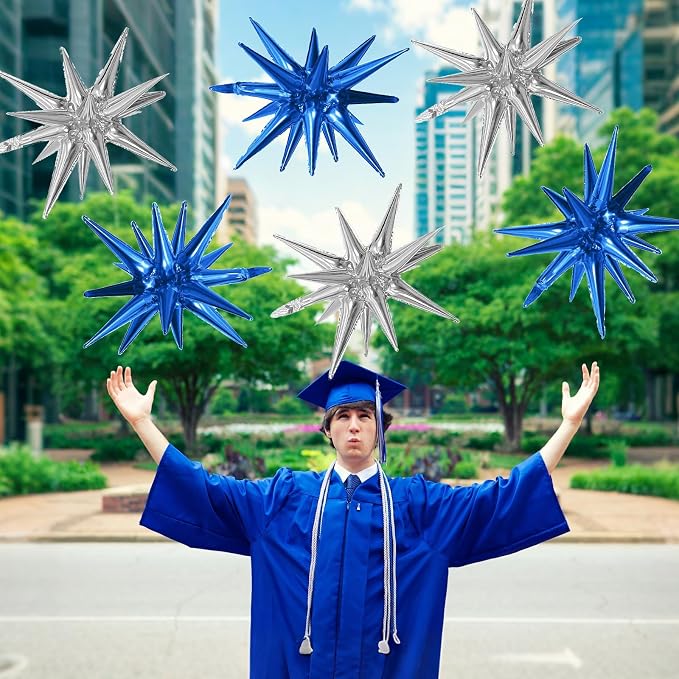 HILAVO 6PCS Blue Silver Star Balloons, 22Inch Large Navy Blue Silver Star - Image 5