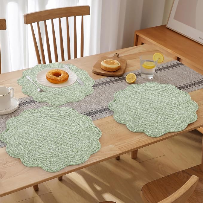HOMBYS Quilted Placemats Set of 6 Washable Round Placemats - Image 6