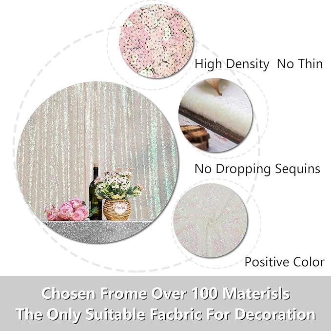 JYFLZQ White Iridescent Sequin Backdrop Curtains 6ft x 8ft 1 Panel Glitter - Image 7