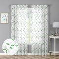 Tollpiz Green Leaf Sheer Curtain Bedroom 54 x 95 Inches | Leaves Embroidered by Tollpiz