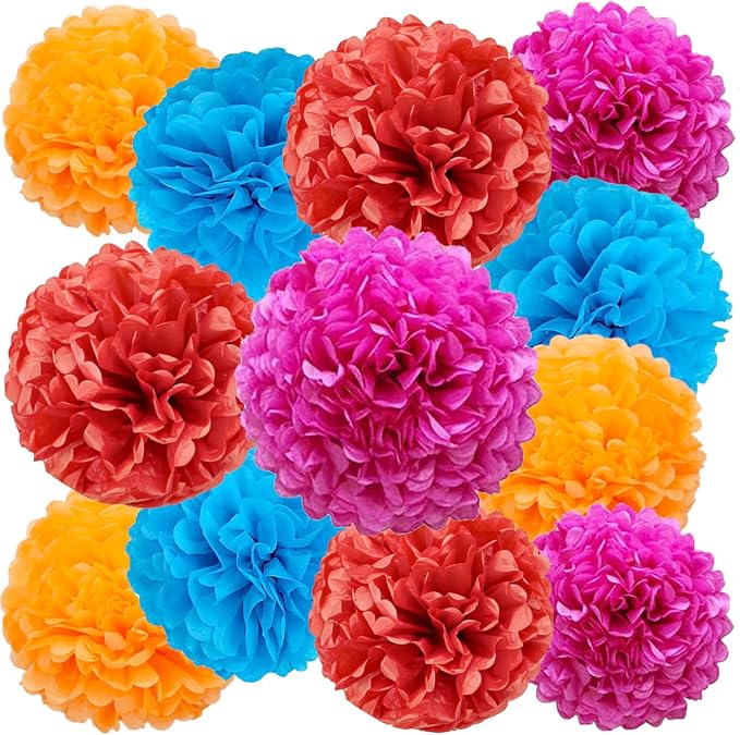 Rose Red Orange Blue Red Paper Pom Poms by We+Moment