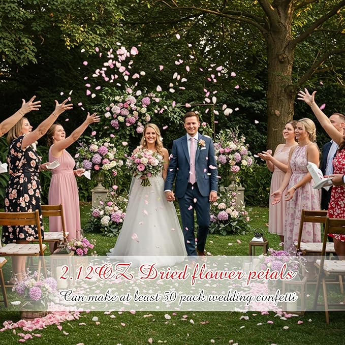 Biodegradable Confetti, Dried Hydrangea Flower Petals with Throw Me Stickers Wedding Confetti Biodegradable Flower Petals for Wedding Ideas Valentines Day Decor(Pink White,55 Pcs)
