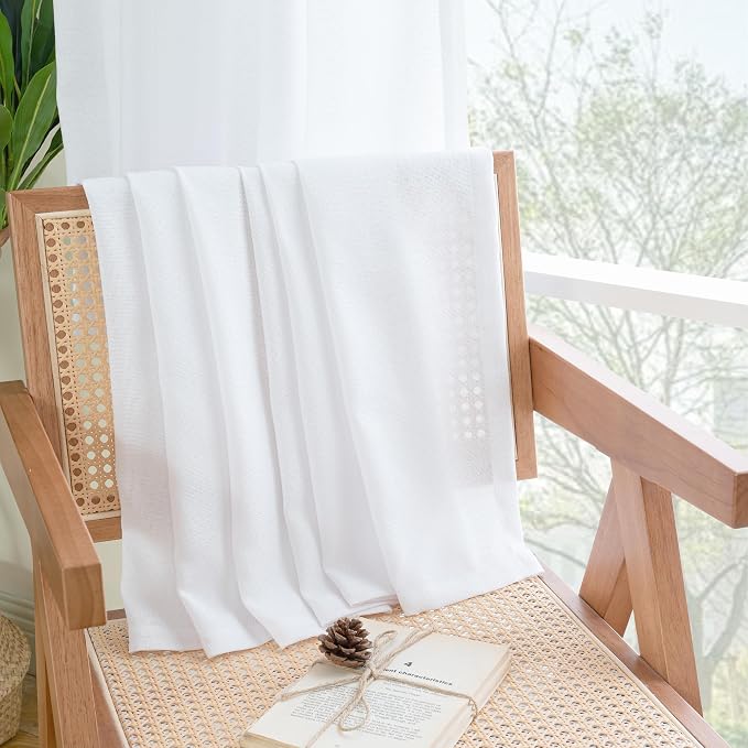 YoungsTex White Linen Curtains for Living Room 90 Inches Long 2 Panels Set - Image 8