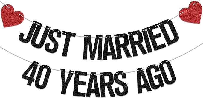 Just Married 40 Years Ago Banner, 40th Wedding Anniversary Party Banner by MiBautizo