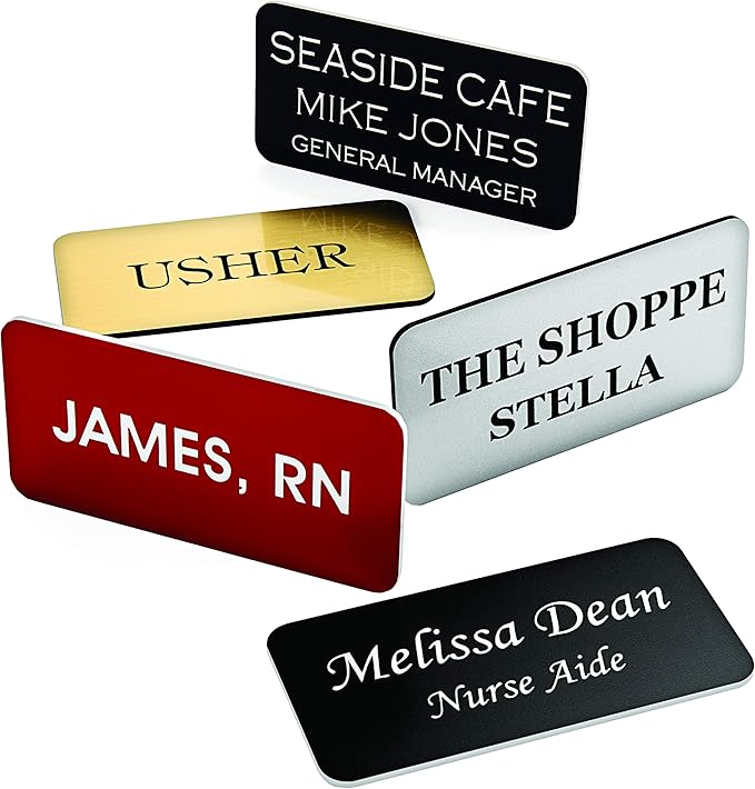 Custom Engraved Name Tag Badges – Personalized Identification with Pin or Magnetic Backing, 1.5 Inches x 3 Inches, White/Red