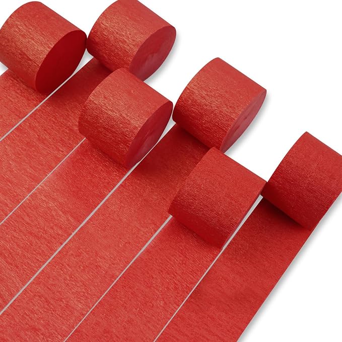 PartyWoo Red Pearl Red Crepe Paper Streamers 6 Rolls 492 FT Streamers | by PartyWoo