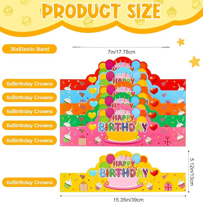 Yunsailing 36 Pcs Happy Birthday Crowns - Image 2