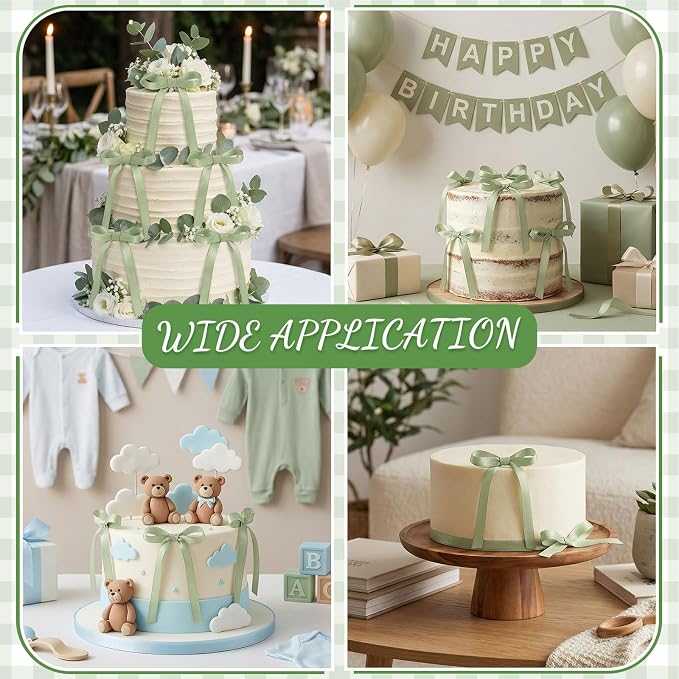 30 Pack Sage Green Bow Cake Toppers Ribbon Bows - Image 4