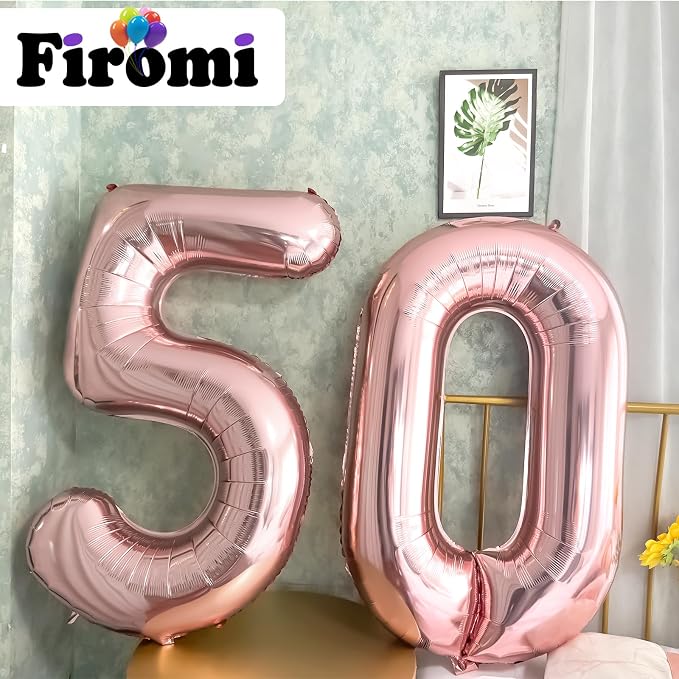FIROMI 50 Foil Number Balloons Rose Gold 40-inch Big Mylar Balloon Numbers | - Image 3