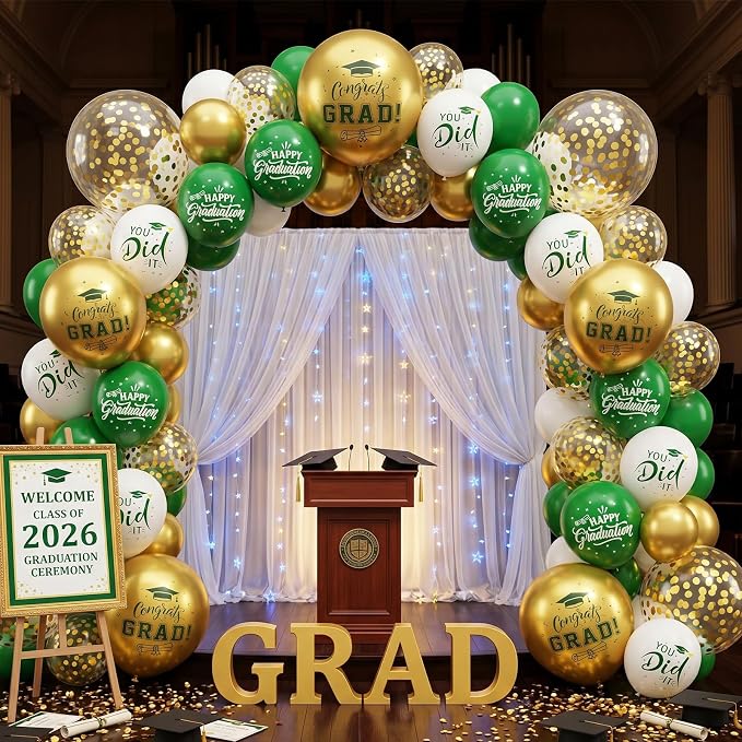 FunHot Green Gold Graduation Balloons, 12 Inch Green Gold White Confetti Grad - Image 6