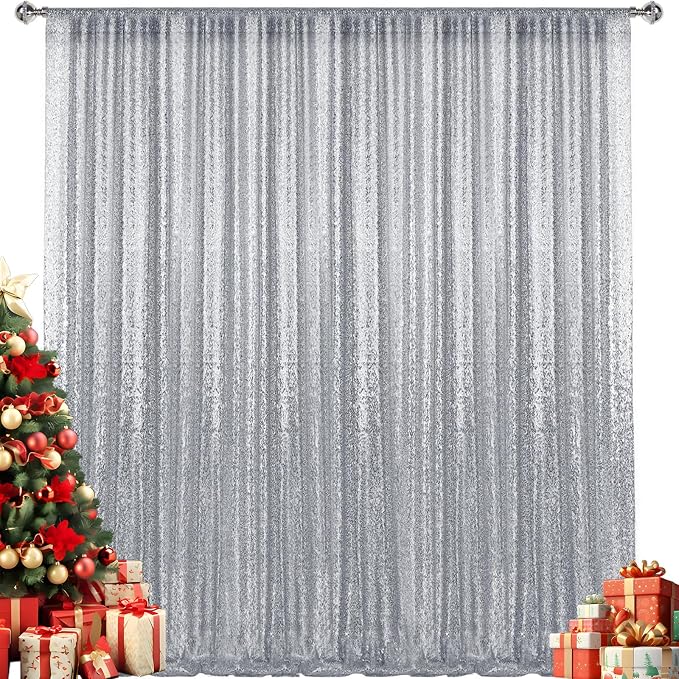 4×8FT Silver Sequin Backdrop Curtain, Photography Backdrop Glitter Curtains - Image 7