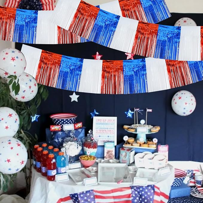 BEISHIDA Red White Blue Fringe Garland Banner Wall Tinsel Foil Streamers | 3Pack - Image 5