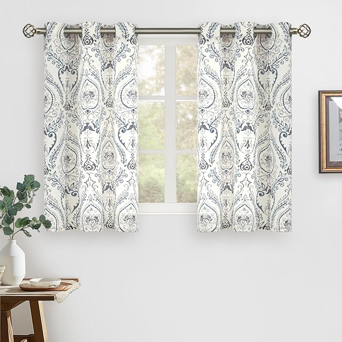 48 inch Length Linen Curtains for Small Windows, Light Filtering Semi Sheer by LAMIT