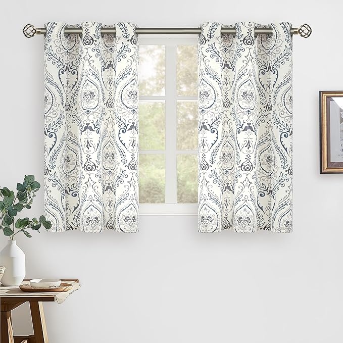 Linen Curtains 40 inch Length for Small Windows, Light Filtering Semi Sheer by LAMIT