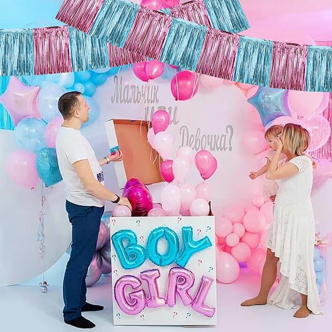 BEISHIDA Pink Blue Fringe Garland Banner 30ft Wall Tinsel Foil Streamers | 3Pack - Image 5