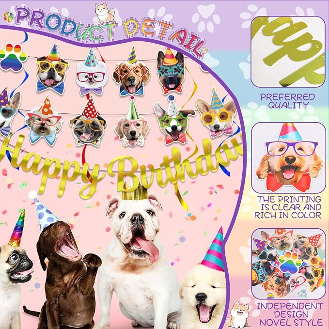 Dog Themed Birthday Party Decorations, Dog Face Hanging Swirls Banner - Image 4