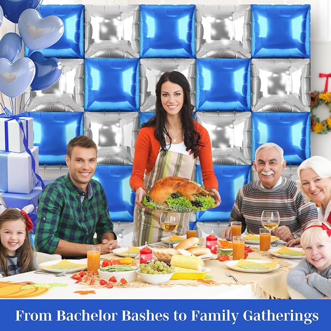 Blue and Silver Square Foil Balloons 25 Pcs Metallic Blue and Silver Balloons - Image 6