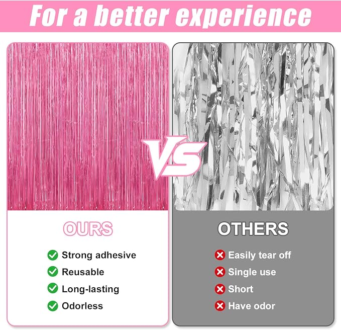 7 Pack 3.3 x 9.9 ft Pink Foil Fringe Curtains Streamers Party Decorations | - Image 3