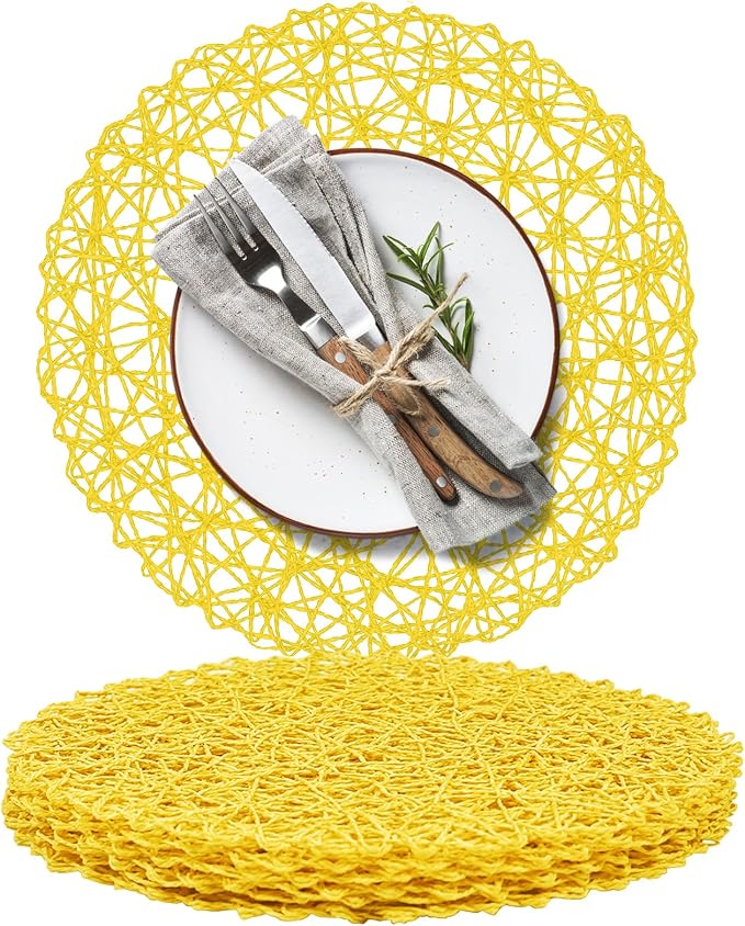 AHHFSMEI Paper Braided Round Placemats Set of 6 Natural Non-Slip Heat Resistant by AHHFSMEI