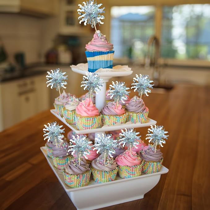 Gyufise 30Pcs Foil Firework Cupcake Toppers Sparkle Tinsel Cake Toppers Tinsel - Image 4