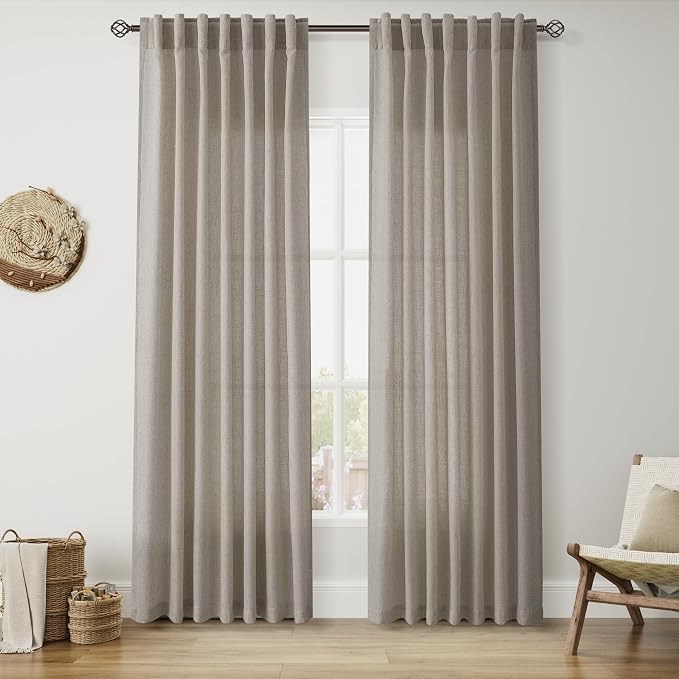 Grey Beige Linen Curtains 84 Inches Long by Nanspring
