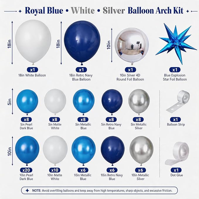 Graduation Balloon Arch Kit 2026 Blue and White Balloon Garland Royal Blue - Image 3
