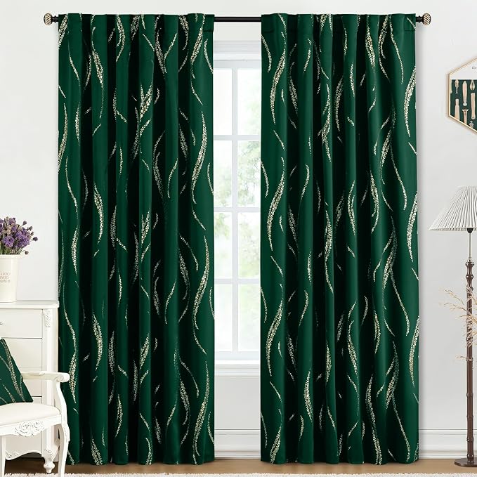 Yakamok Emerald Green Curtains for Livingroom Foil Print W52 x L84-inch | by Yakamok