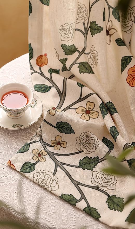 Designer Elegant Linen Printed Curtains, 2 Panels, Floral Pattern Draps - Image 9