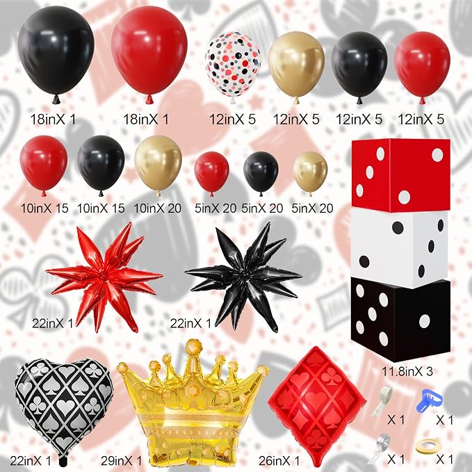 144PCS Casino Theme Party Decorations Dice Boxes | Black Red Dice Crown Poker - Image 2