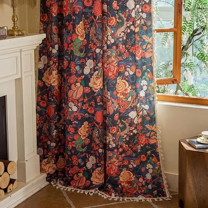 Floral Rod Pocket Semi Sheer 96 Inch Curtains 2 Panels - Image 6