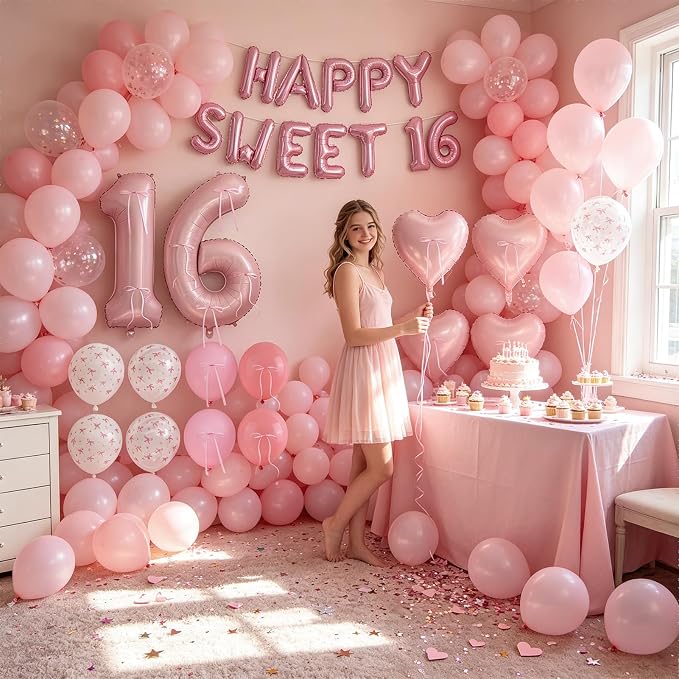 80Pcs Pink Happy Sweet 16th Birthday Decorations - Image 8