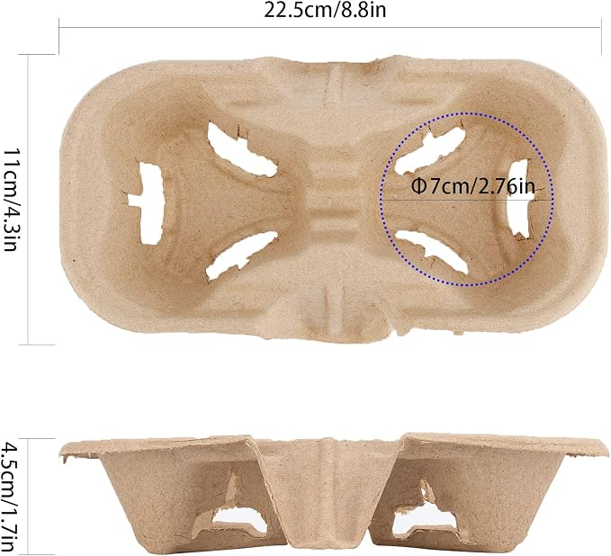 HOZEON 100 Pack 2-Cup Pulp Fiber Drink Carrier, to Go Coffee Cup Holder - Image 2